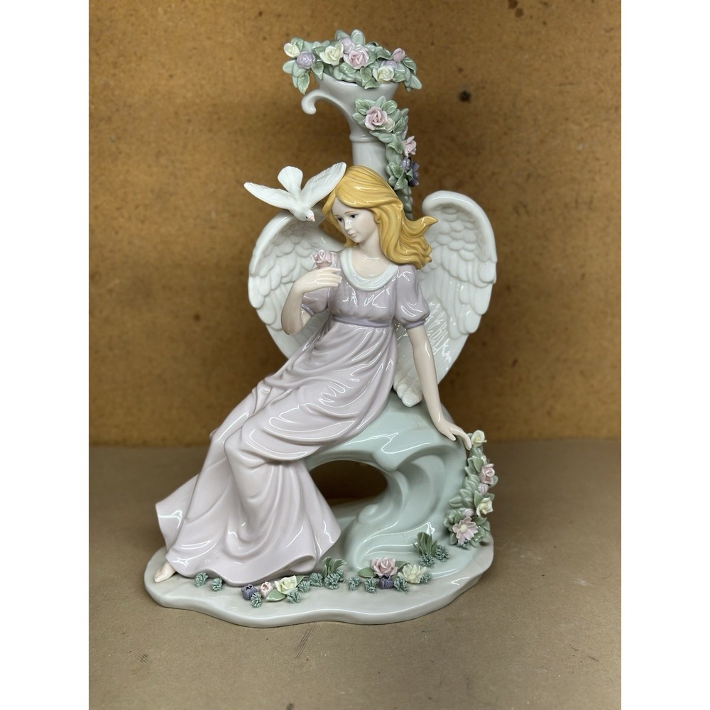 Vintage Member's Mark Porcelain Angel Figurine 15" X 9" Floral Garden Themed